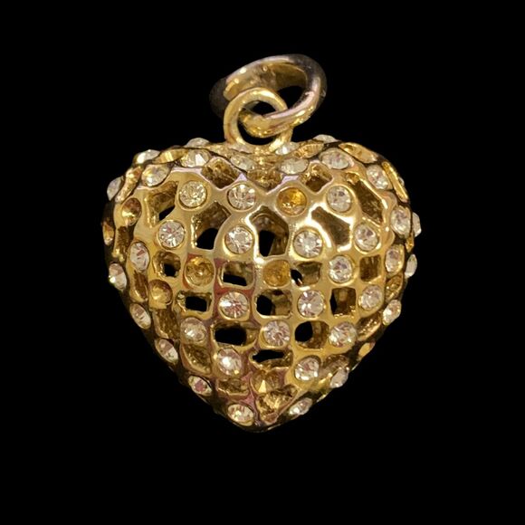 3-D - Sparkling Bling Rhinestone Heart Pendant - Gold Tone - Picture 5 of 9